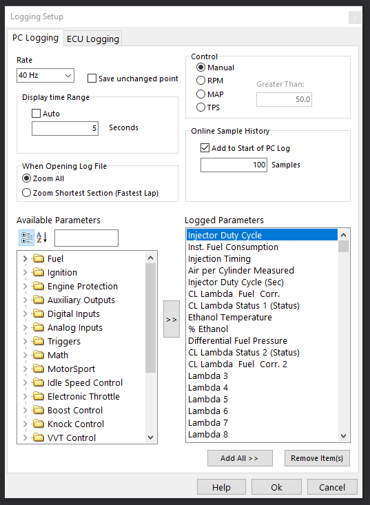 Logging Setup Window