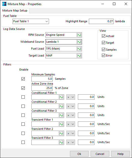 An example mixture map setup window