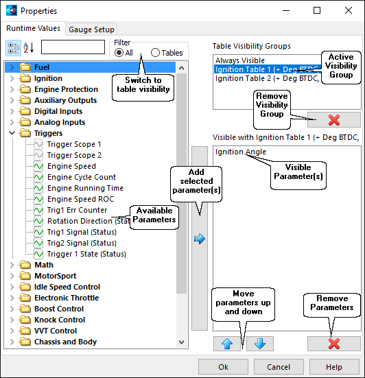 Runtime Values Setup Window